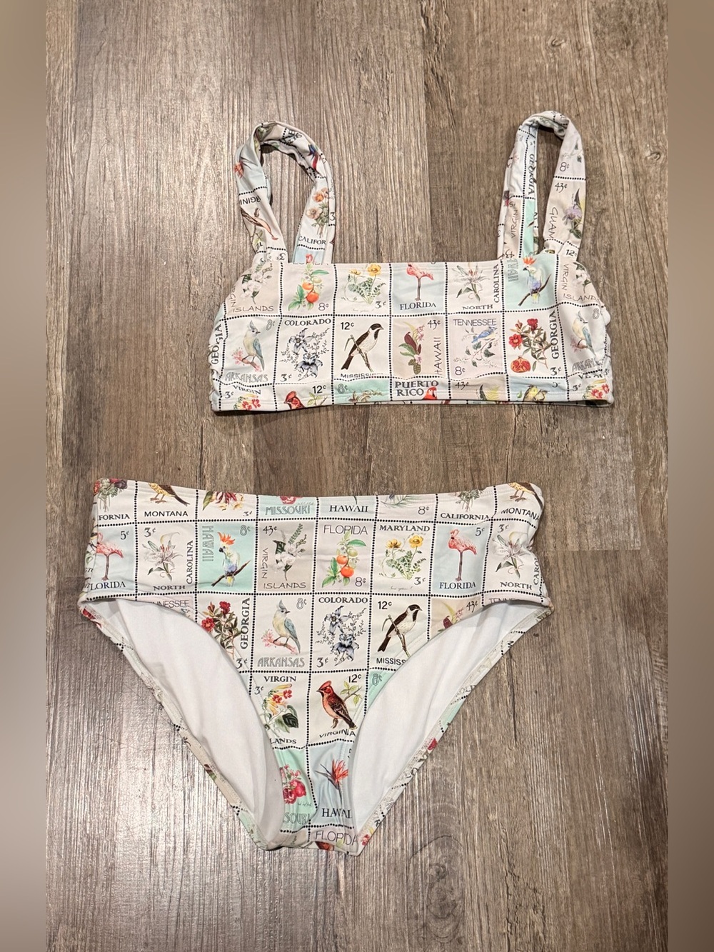 ANTONIO MELANI White Two-Piece Bikini with Pastel Nature Stamp Print